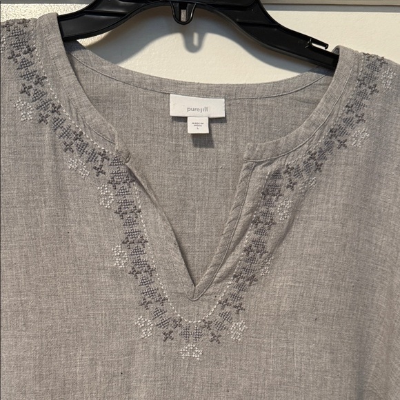 Pure Jill Tops - Pure Jill Gray Embroidered Women's Blouse